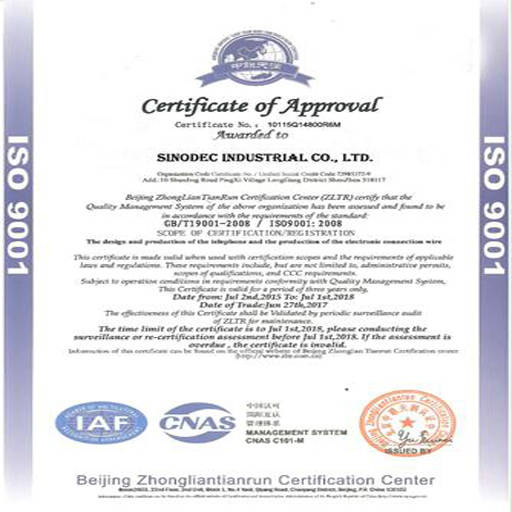 Certificate - Sinodec Industrial Co., Ltd.